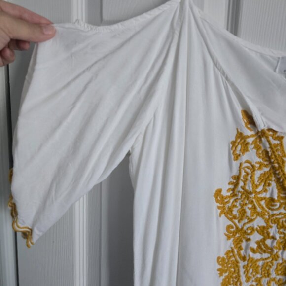Stunning White & Gold Embroidered Cold-Shoulder Tunic Dress / Beach Cover-Up - Picture 2 of 4